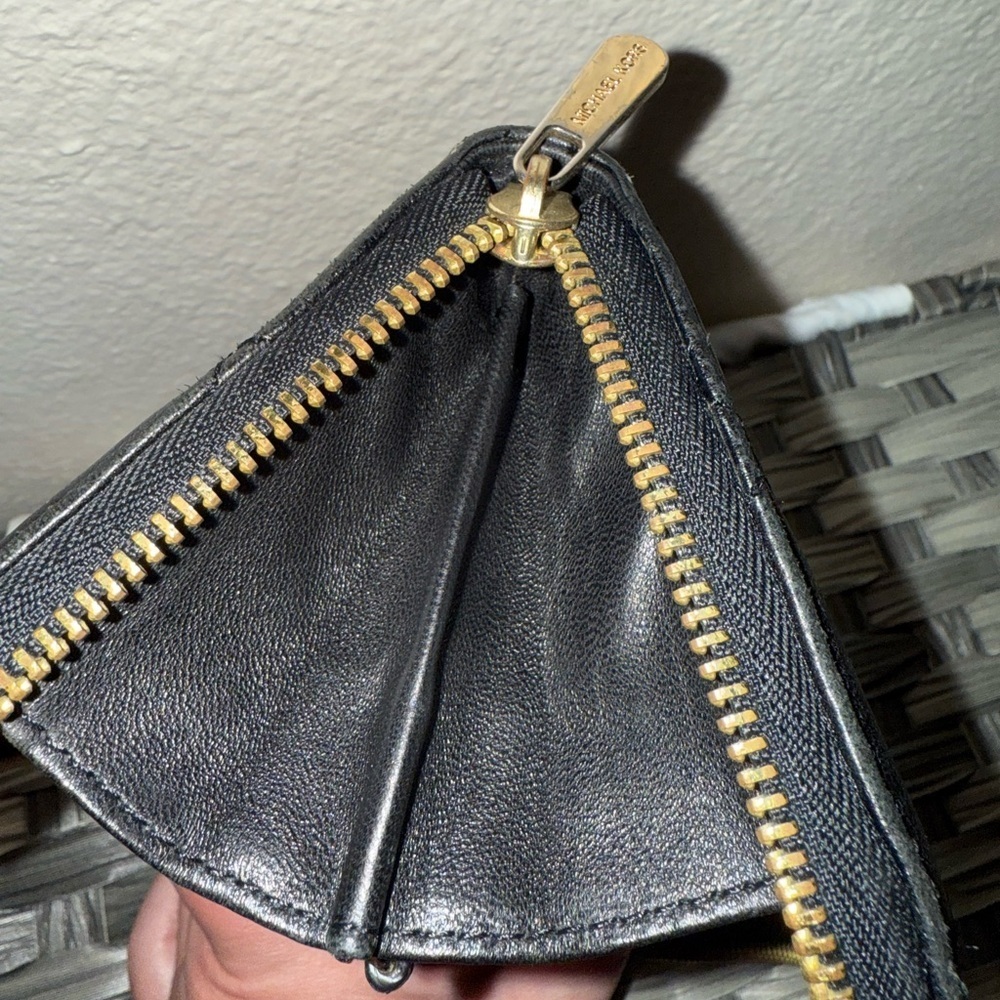 Michael Kors Quilted Black Leather Accordion Zip Wallet Organizer- Gold Accents - Picture 9 of 15